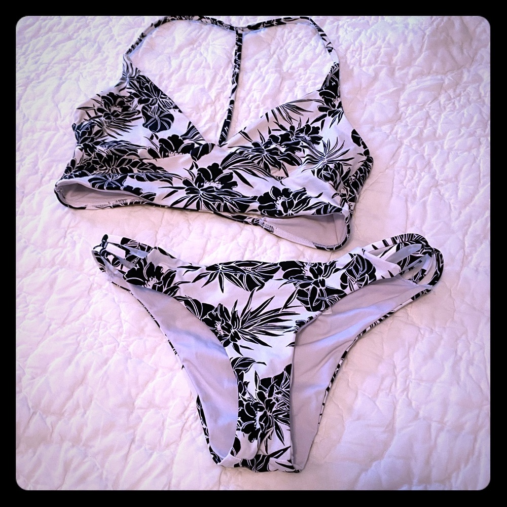 Black and white floral bikini